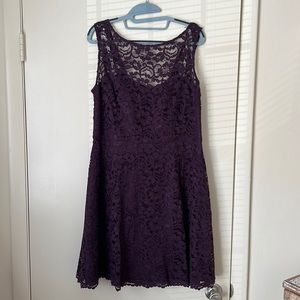 David’s Bridal size 14 violet lace appliqué bridesmaid’s dress. Worn once.